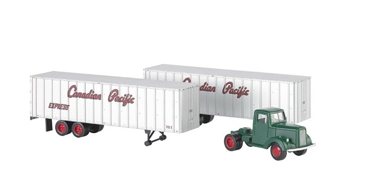 Canadian Pacific - Green Truck Cab & 2 Piggyback Trailers (HO) - Click Image to Close