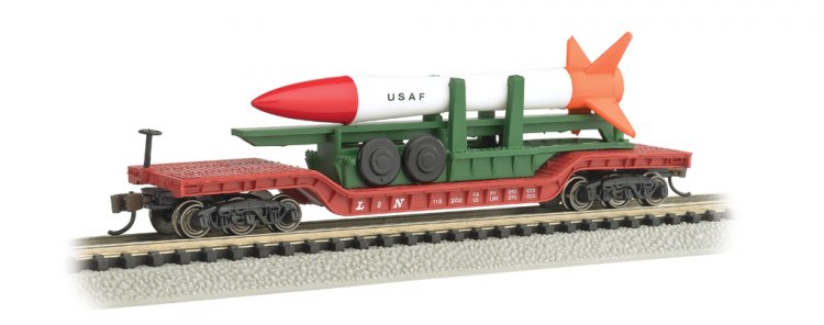 52' Center-Depressed Flat Car with Missile - Click Image to Close