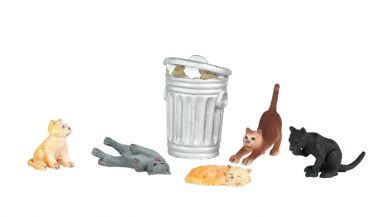 Cats with Garbage Can - O Scale - Click Image to Close