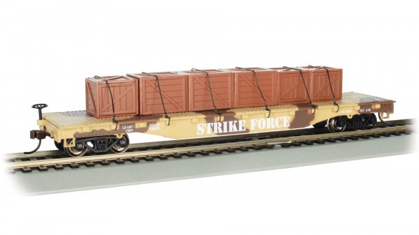 (image for) 52' Flatcar - Desert Camouflage with Crates