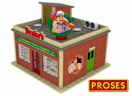 O Scale Drake's Hardware Store with Light and Rotating Sign Kit