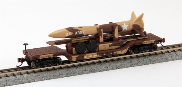 (image for) 52' Center Depressed Flat Car - Desert Military w/Missile