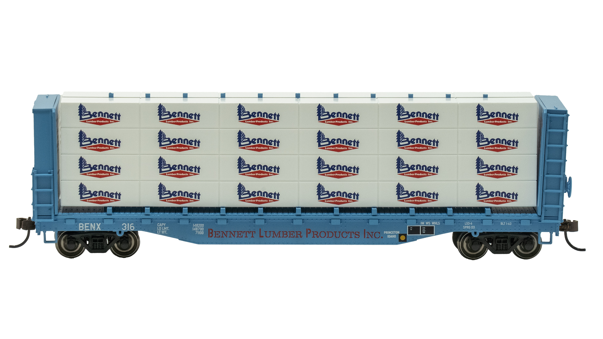52' Center-Beam Flatcar with Lumber Load - Bennett Lumber Products
