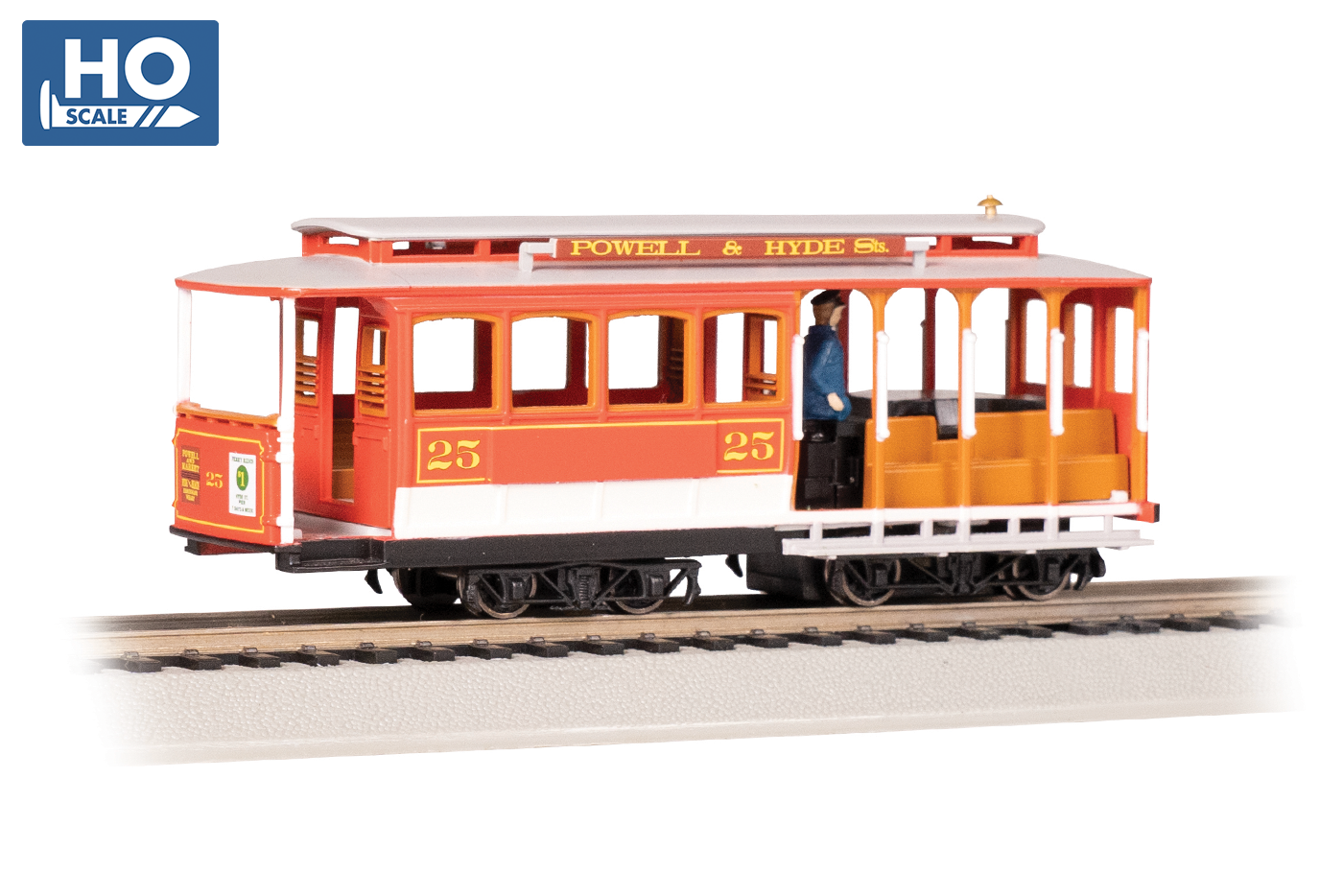 Bachmann HO Yellow & Red Cable Car with Grip Man 60538 NEW 