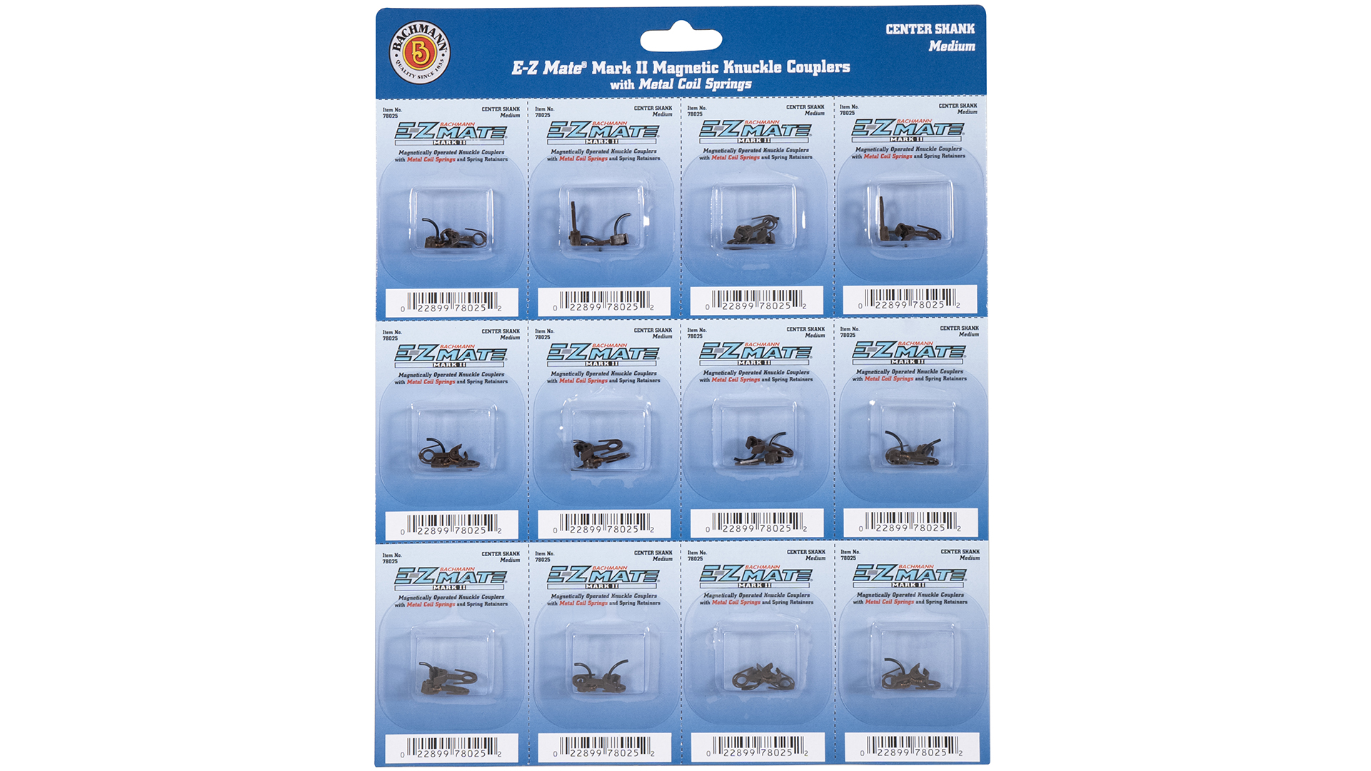 thumbnail image 2 of Bachmann BAC78025 E-Z Mate II Coupler - Center Shank, Medium Height (12 Pack) - HO Scale Model Train Accessory 2 of 12