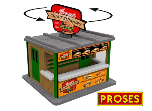 O Scale Jimmy's Burger Stand with Light and Rotating Sign (Kit)